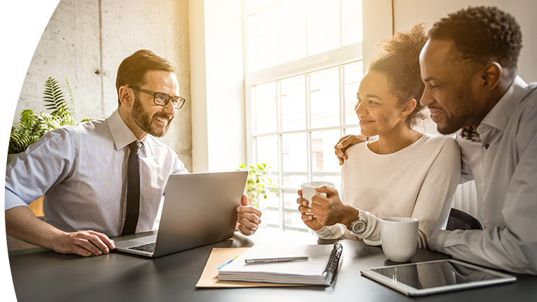 Family couple consultations with a lawyer or insurance agent. Law and insurance.